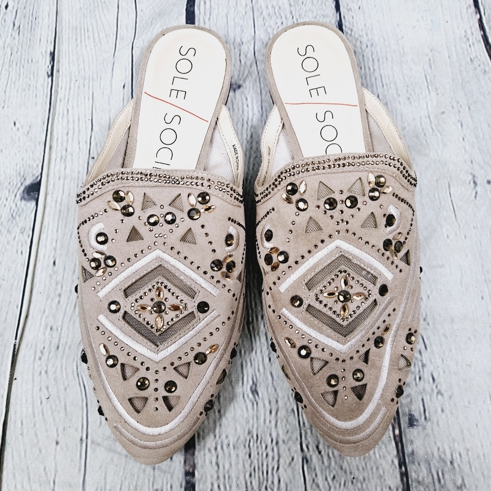 SOLE SOCIETY | So Peace suede leather slipon mule flats